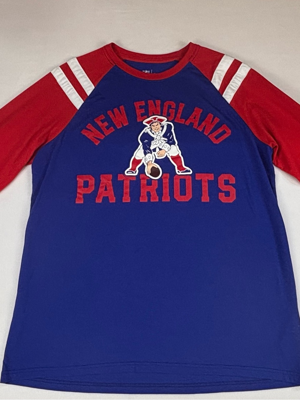NFL New England Patriots Royal Blue and Red Long Sleeve Raglan Tee